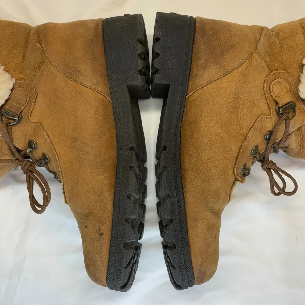 VTG Sorel Boots Women's‎ 10M Leather Shearling Lined Ankle Winter Made in Canada